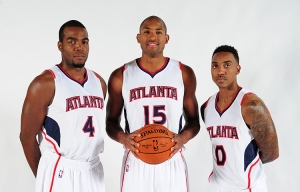 The All Stars from the Atlanta Hawks: Paul Millsap, Al Horford, and Jeff Teague.